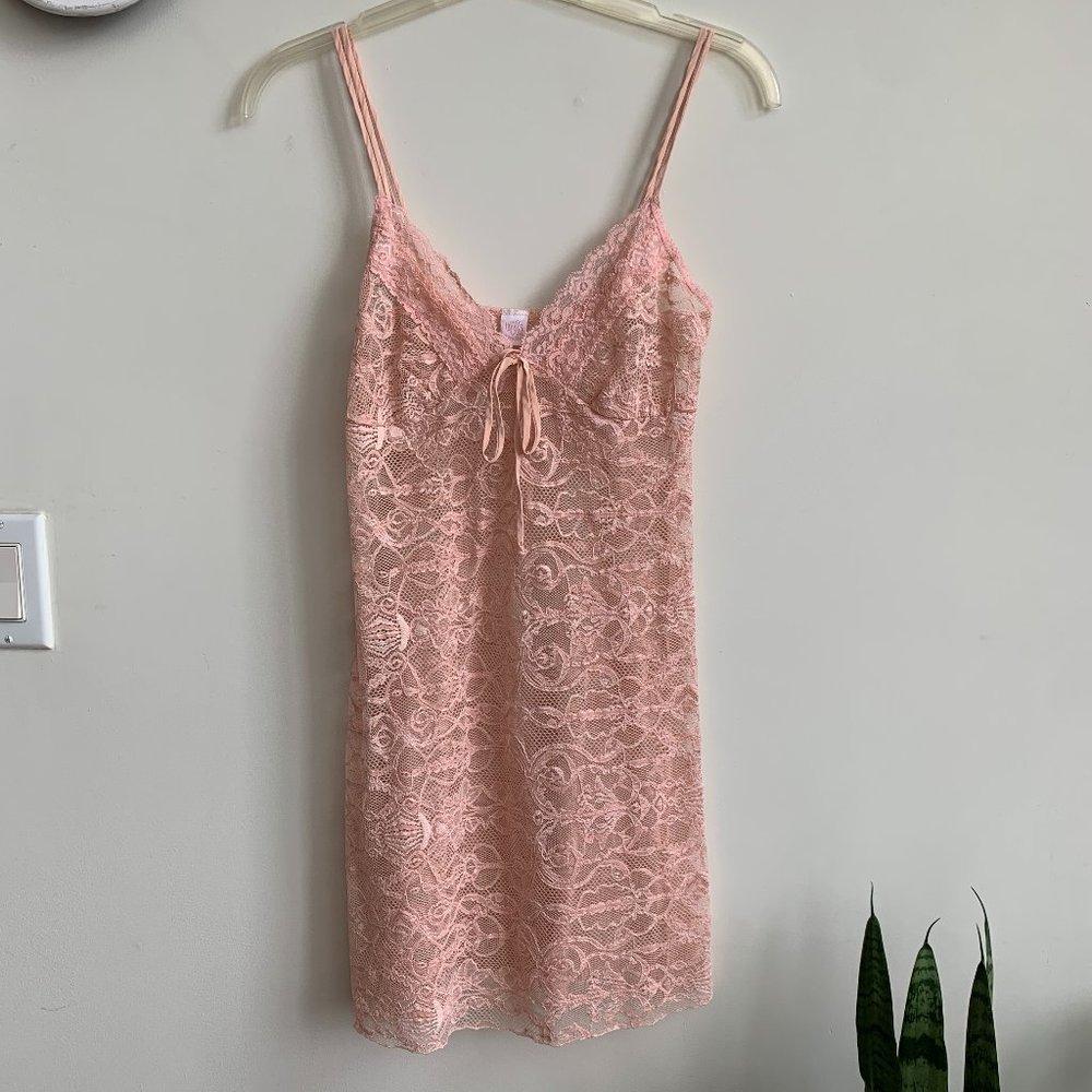 ONLY HEARTS Peach Stretch Lace Slip Negligee Chemise